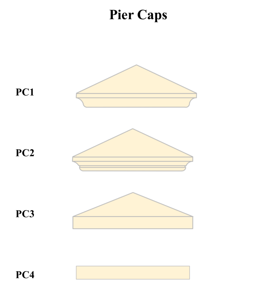 Moulded brick pier cap shapes (PC1 to PC4) for Sydney brick fences